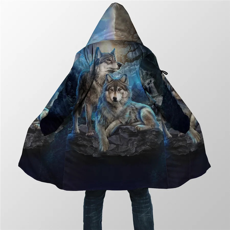 Winter Men For Women Hooded Cloak Darkness Wolf Love Gets you Hurt 3D All Over Prined Fleece wind breaker Warm Hood Cloak