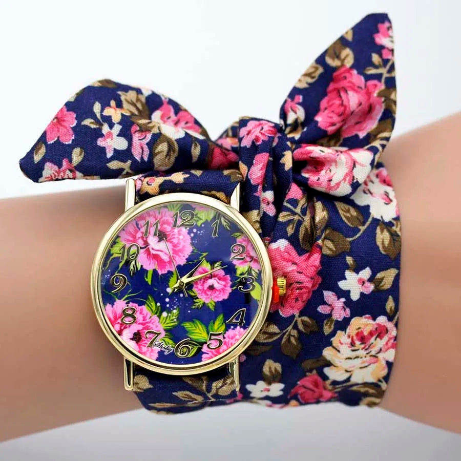 Shsby Brand Unique Ladies Flower Cloth Wristwatch Fashion Women Dress Watch High Quality Fabric Watch Sweet Girls Bracelet Watch