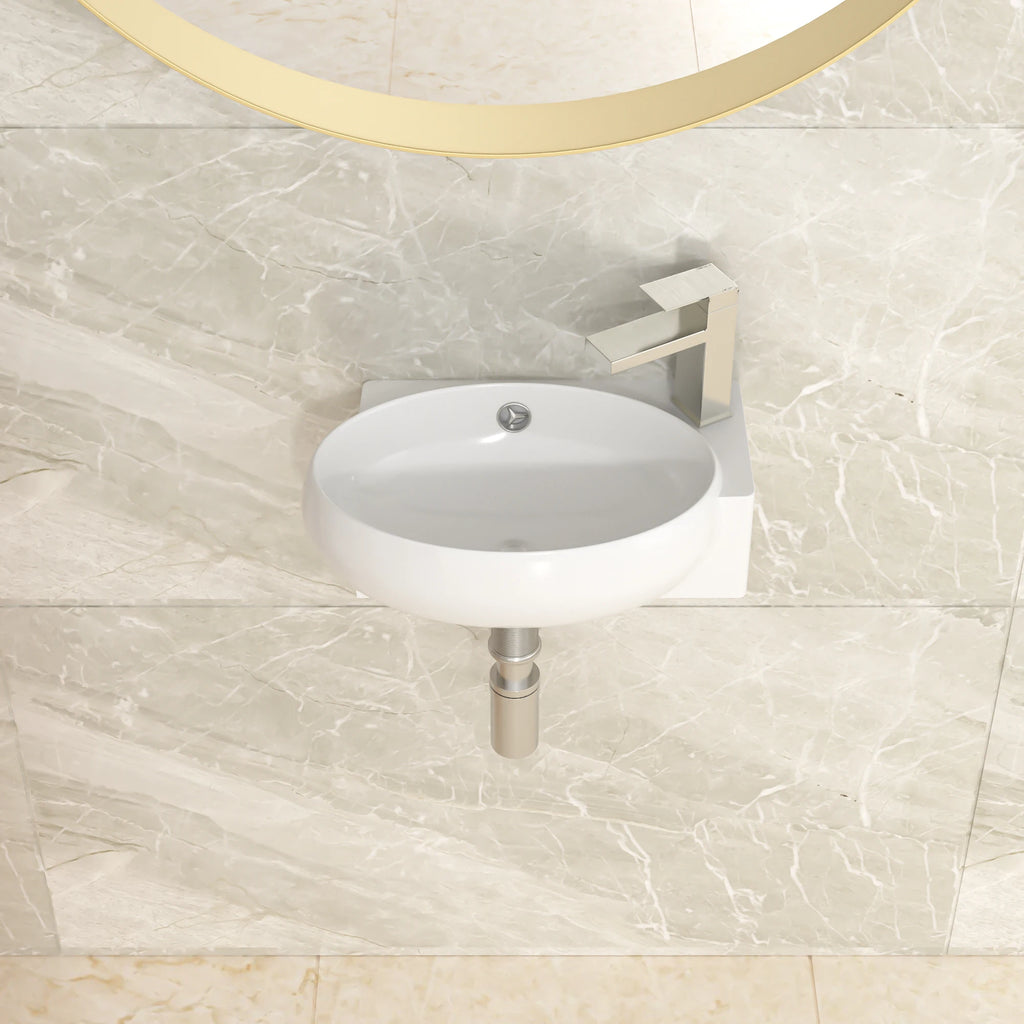 Free Shipping Right Faucet Hole White Ceramic Wash Basin Wall Hung Art Basin Modern Bathroom Sinks Wall Mount Hand Washing Bowl