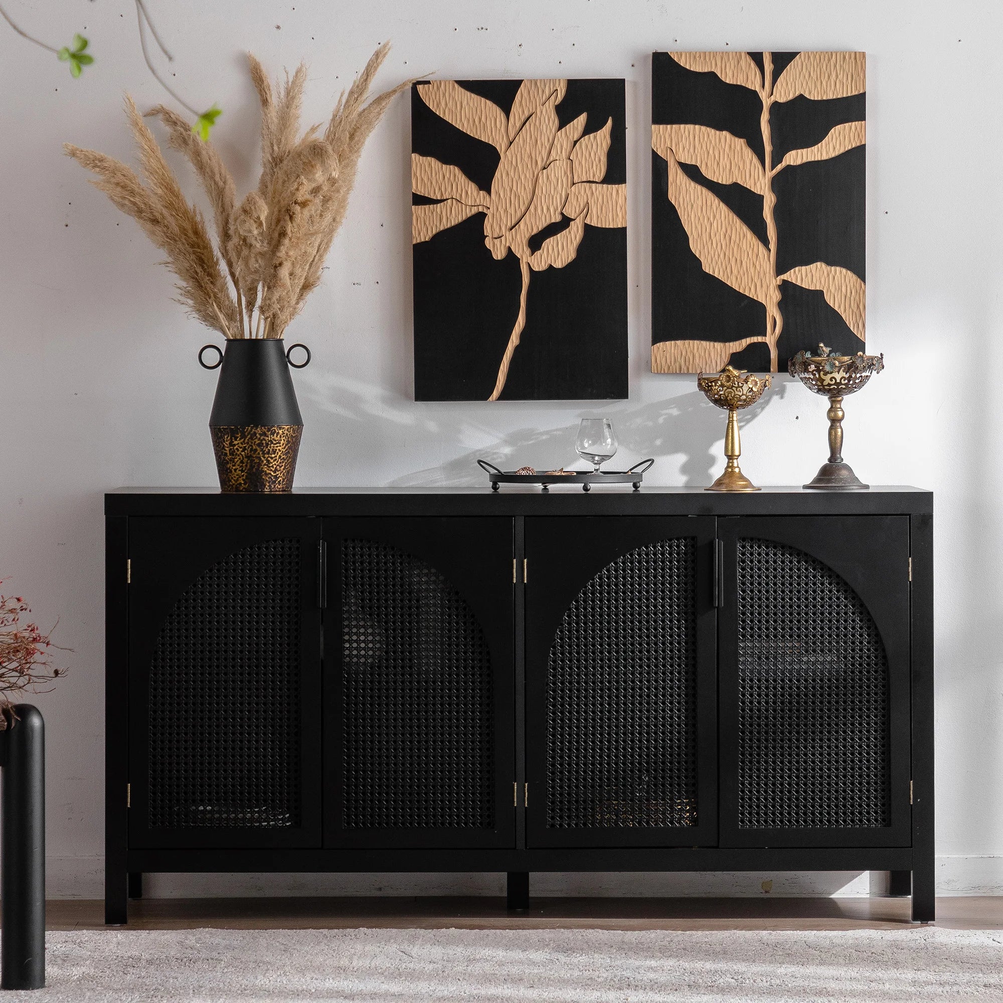 Modern Storage Sideboard Buffet Cabinet with Artificial Rattan Door for Living Room Entryway Kitchen