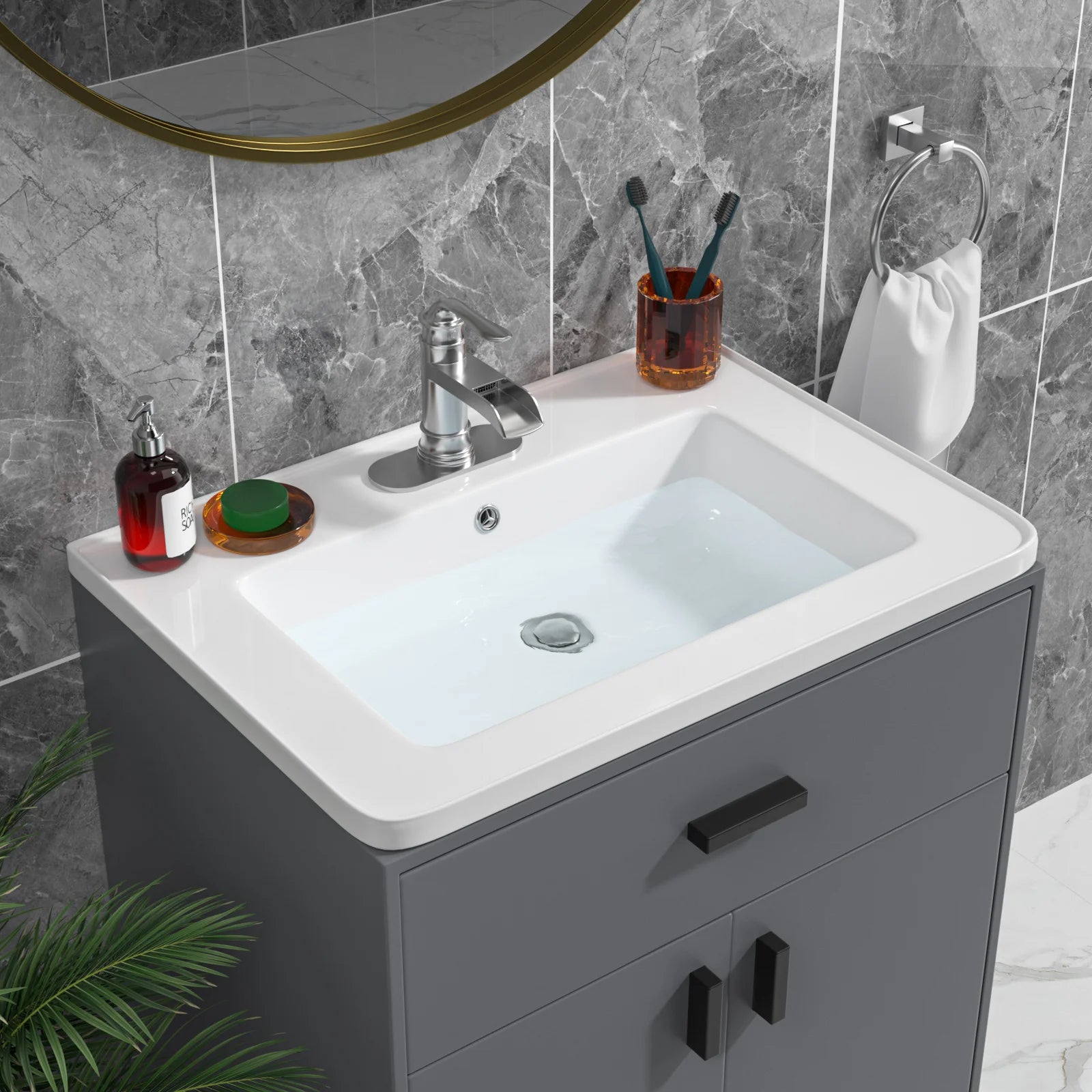 US Free Shipping  Bathroom Vanity Sink Top Ceramic Vanity Sink Top with Overflow, Drop in Bathroom Vessel Sink