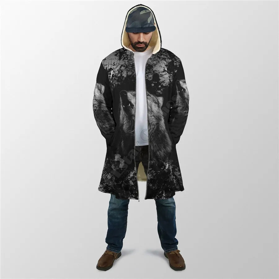 Winter Men For Women Hooded Cloak Darkness Wolf Love Gets you Hurt 3D All Over Prined Fleece wind breaker Warm Hood Cloak