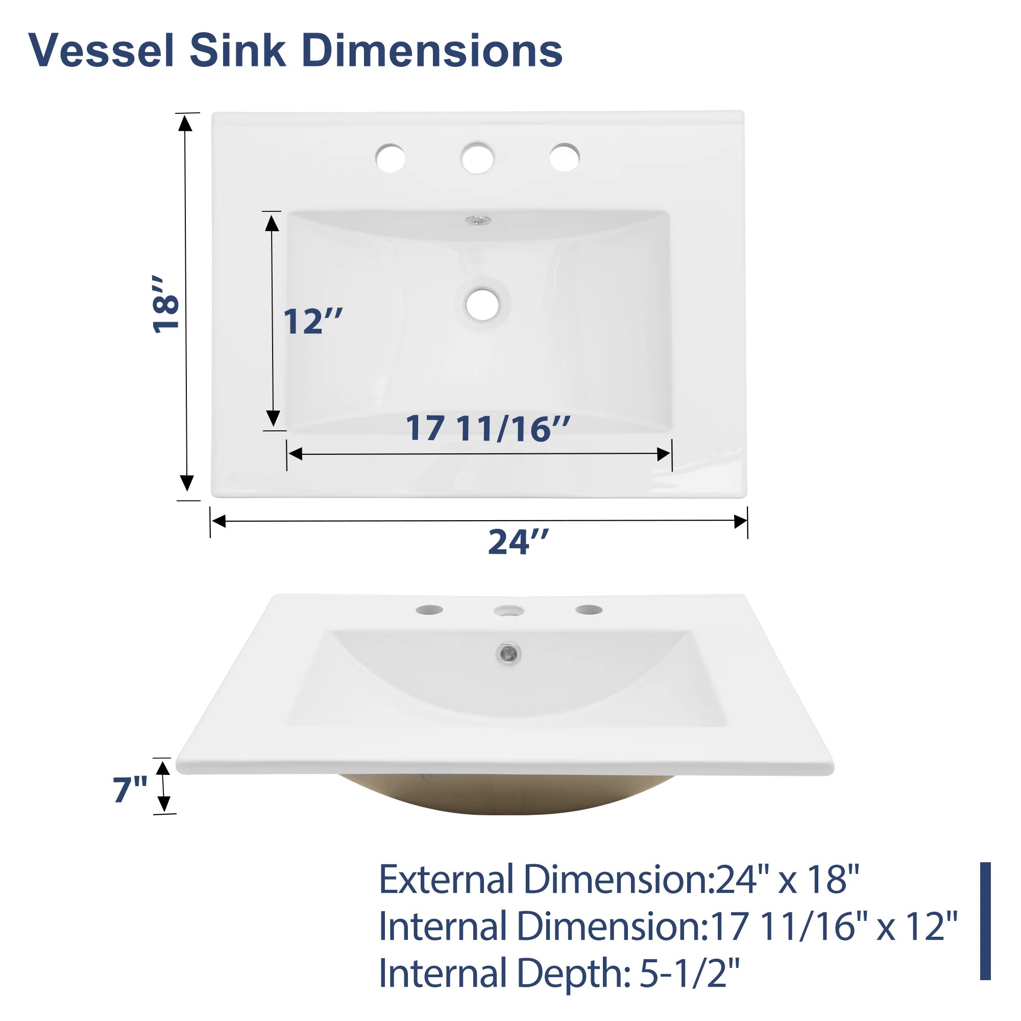 US Free Shipping  Bathroom Vanity Sink Top Ceramic Vanity Sink Top with Overflow, Drop in Bathroom Vessel Sink