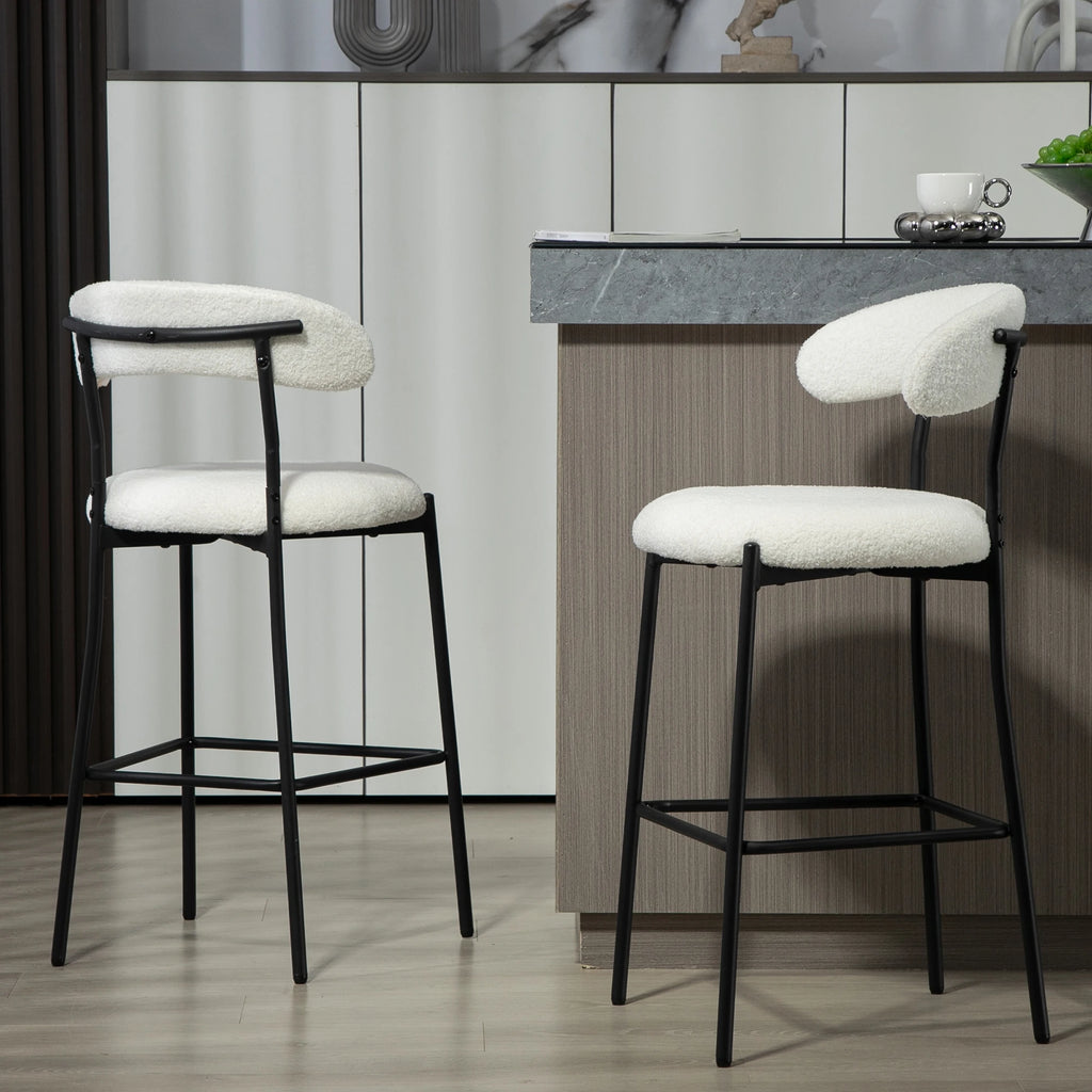 Modern Adjustable Height Bar Stools with Teddy Fabric Cover Black Powder Coating Base and Footrest for Dining