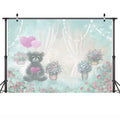 Valentine's Day Photography Bear Love Flowers Portrait Backdrop Floral Oil Painting Children Birthday Background White Curtain