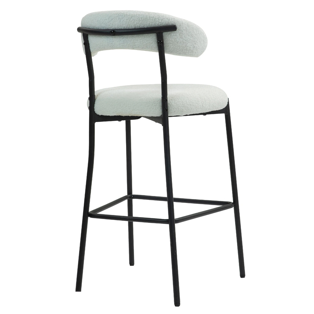 Modern Adjustable Height Bar Stools with Teddy Fabric Cover Black Powder Coating Base and Footrest for Dining