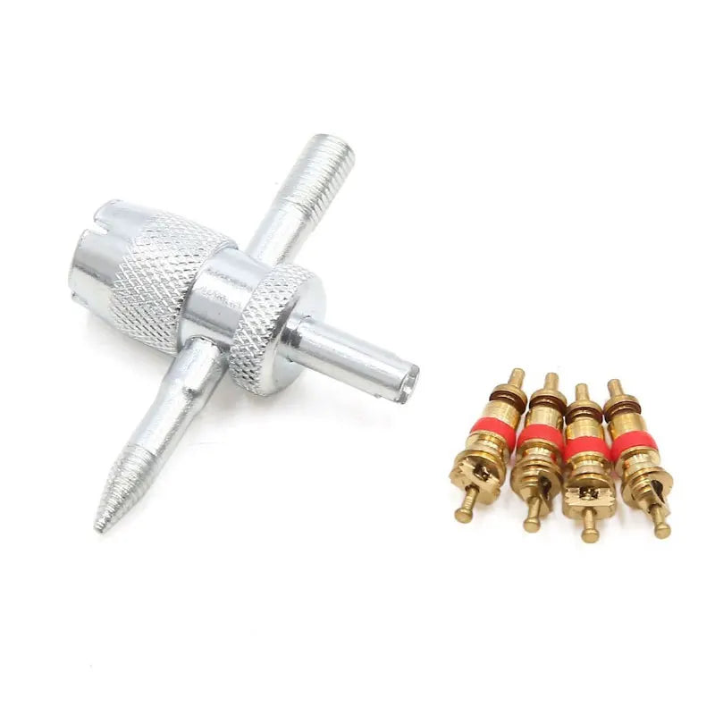 1 set di nucleo valvola in rame con strumento di rimozione dello stelo della valvola del pneumatico 5 in 1, strumento di riparazione pneumatici, strumento di rimozione del nucleo valvola, strumento di pulizia pneumatici