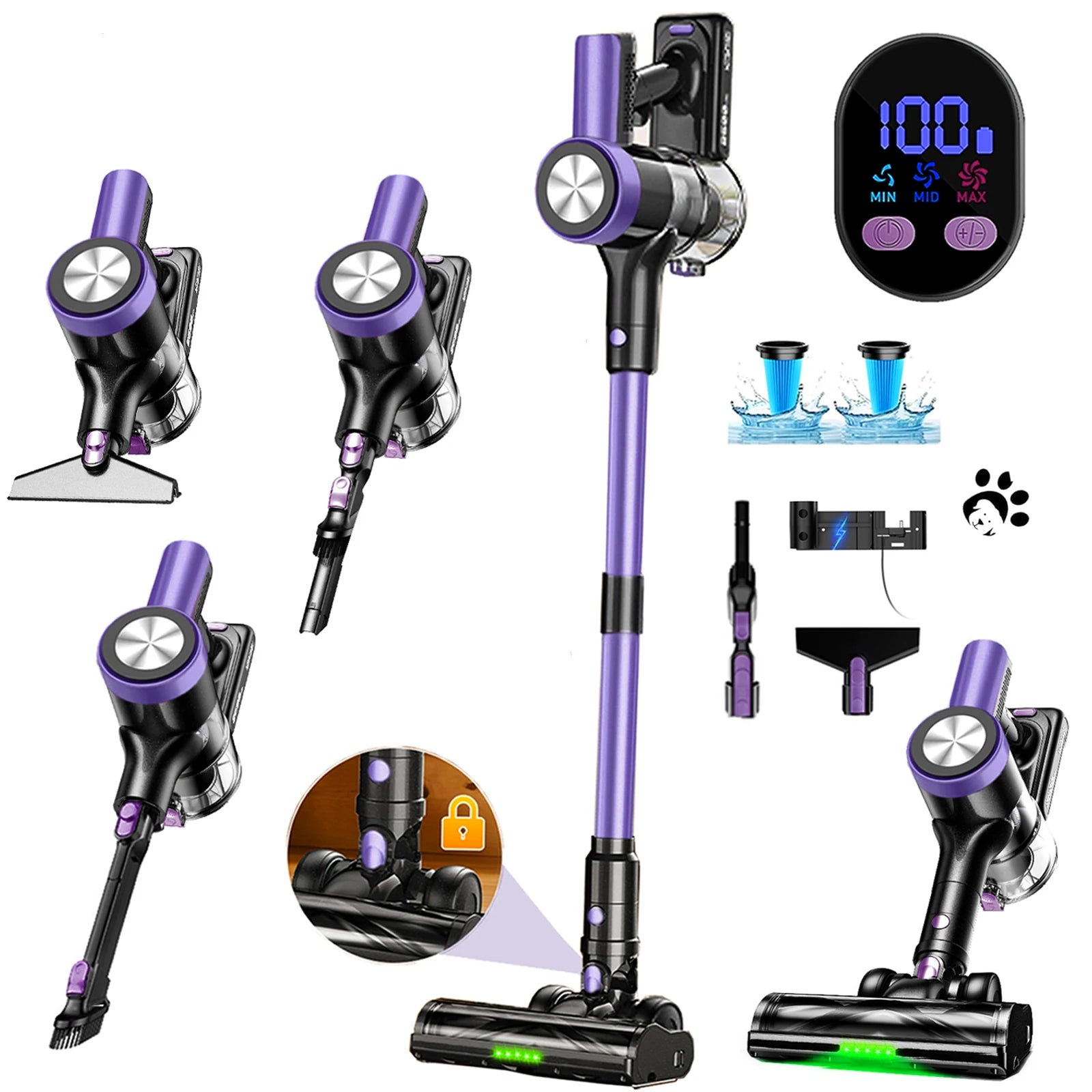 Christmas Cordless Stick Vacuum Cleaner Powerful Suction Self-Standing Household Hotel Car Pet Hair Carpet Cleaning Dry HEPA