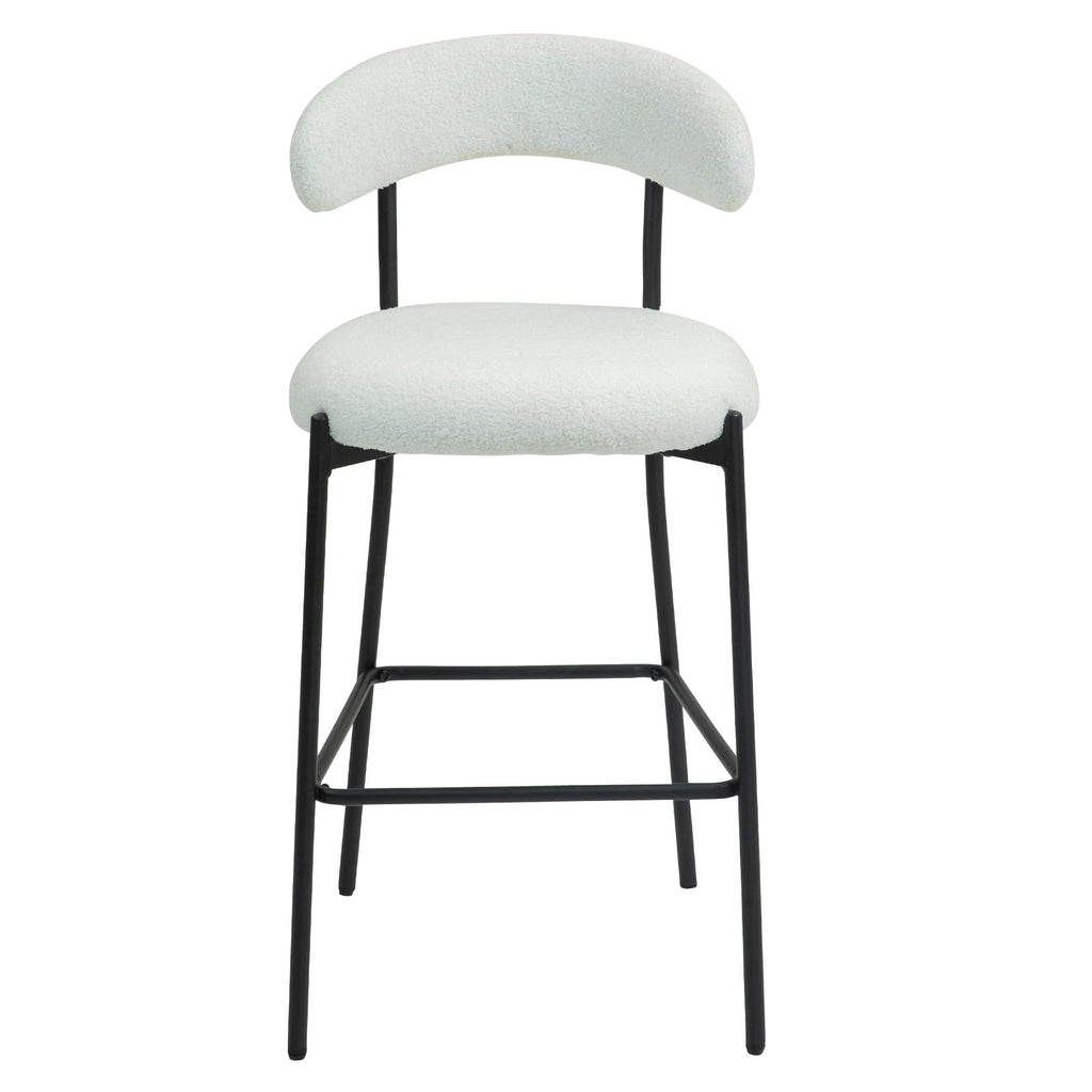 Modern Adjustable Height Bar Stools with Teddy Fabric Cover Black Powder Coating Base and Footrest for Dining