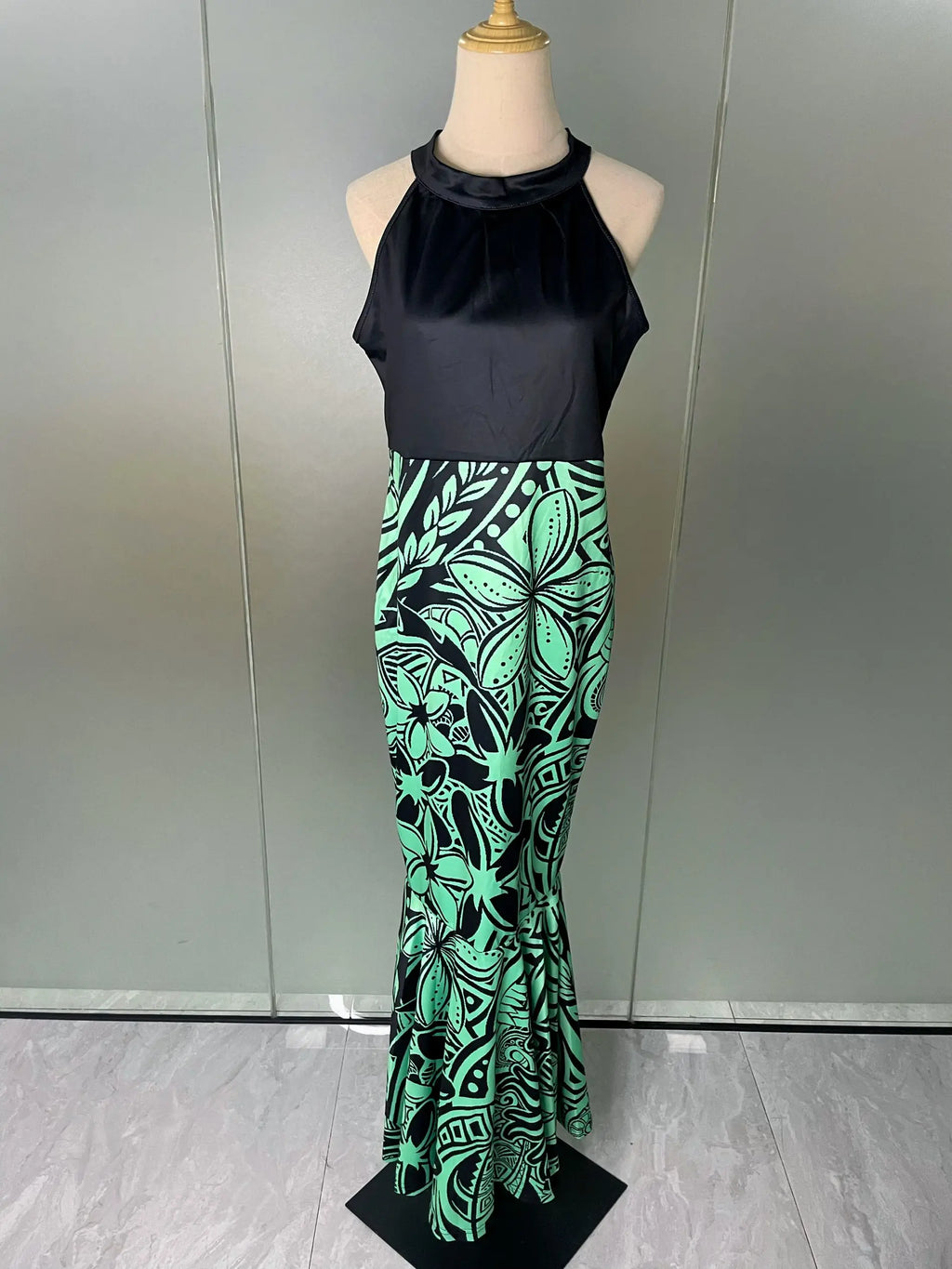 Undefined Polynesian Tribal Long Bodycon Sleeveless Mermaid Evening Dresses Tie Knotted Back Women's Fishtail Casual Dresses