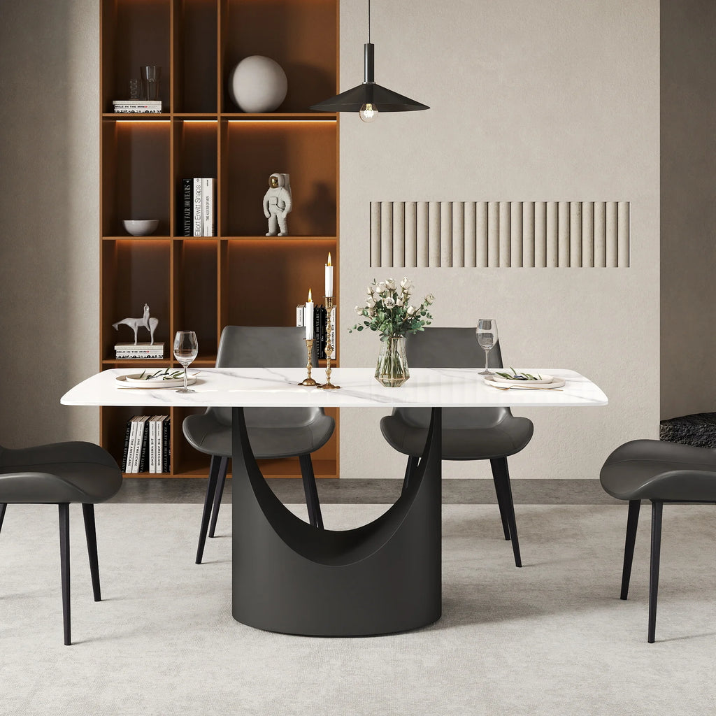 Voxhome US Drop Shipping Dining Room Furniture Modern Design Marble Texture Dining Table Sintered Stone Top Dinner Table Set