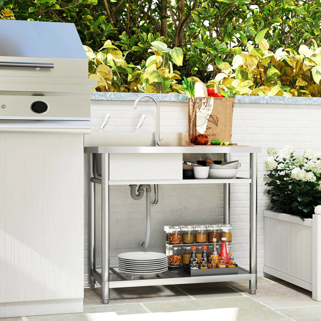 Free Shipping US Modern Stainless Steel Single Bowl Kitchen Sink for Commercial Kitchen Restaurant Hot Cold Water Pipe Sink