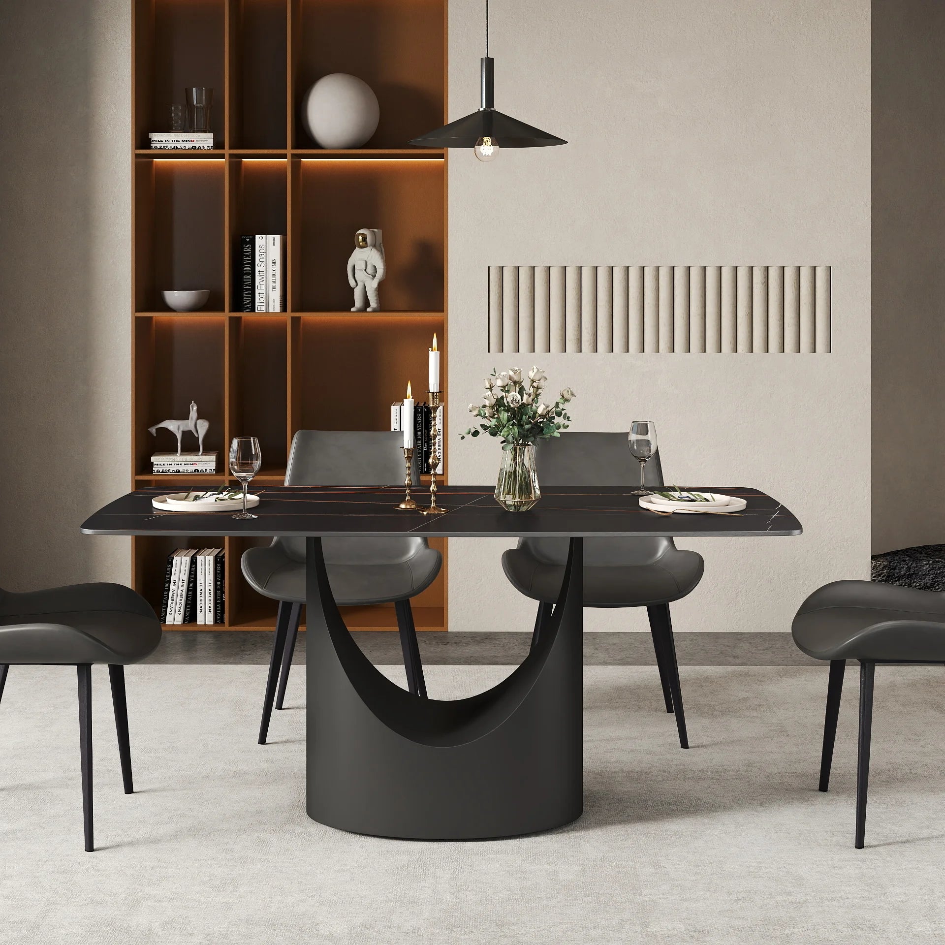 Voxhome US Drop Shipping Dining Room Furniture Modern Design Marble Texture Dining Table Sintered Stone Top Dinner Table Set