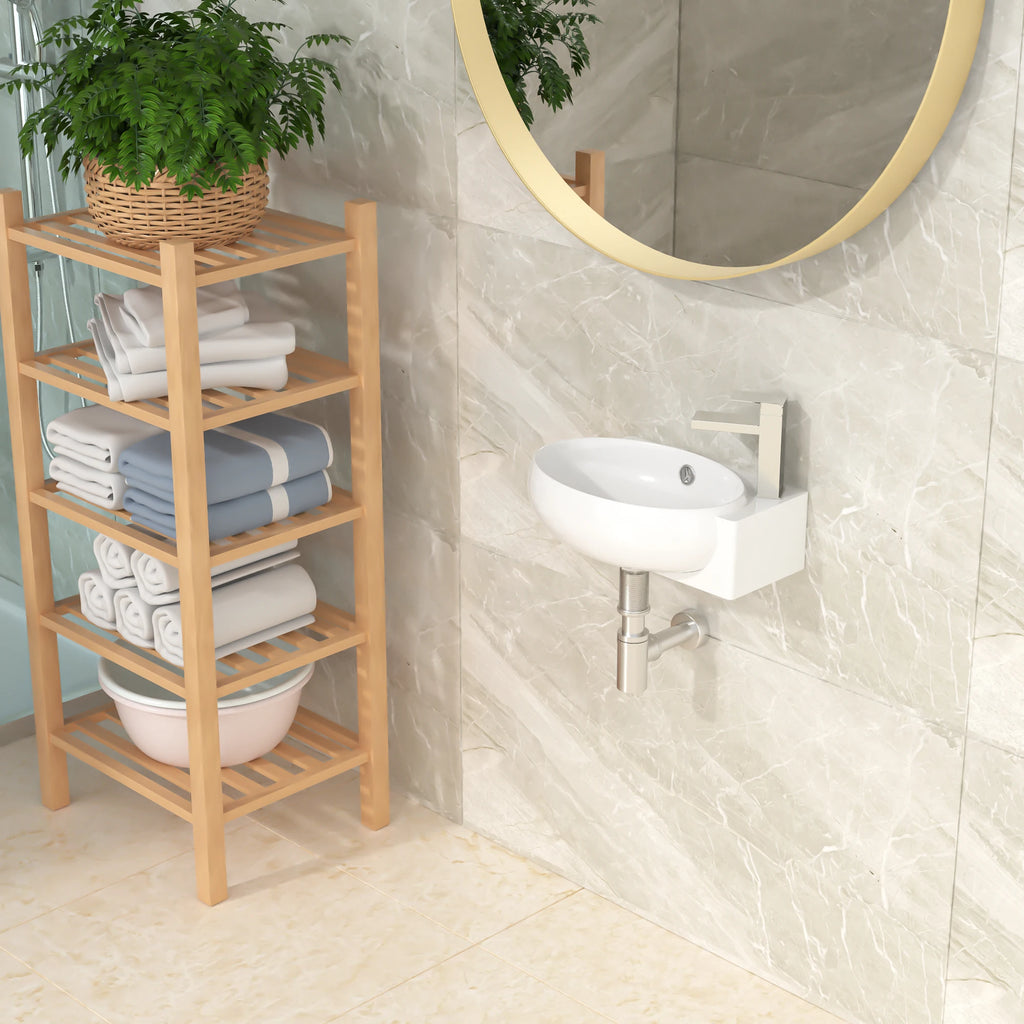 Free Shipping Right Faucet Hole White Ceramic Wash Basin Wall Hung Art Basin Modern Bathroom Sinks Wall Mount Hand Washing Bowl