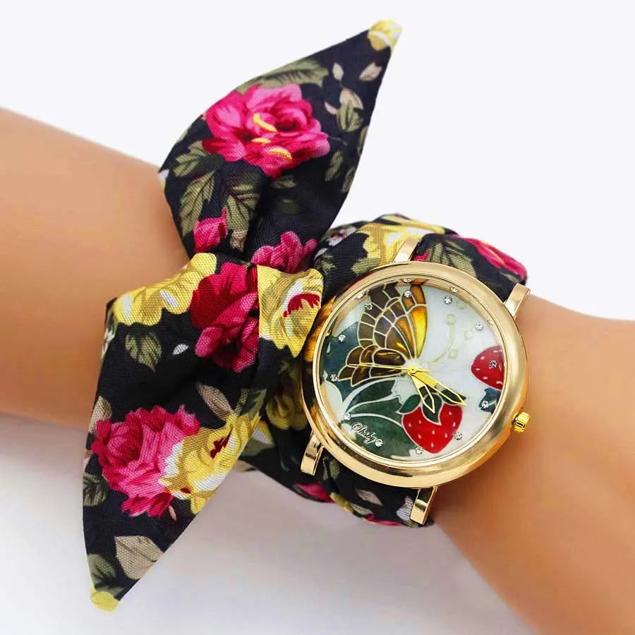 Shsby Brand Unique Ladies Flower Cloth Wristwatch Fashion Women Dress Watch High Quality Fabric Watch Sweet Girls Bracelet Watch