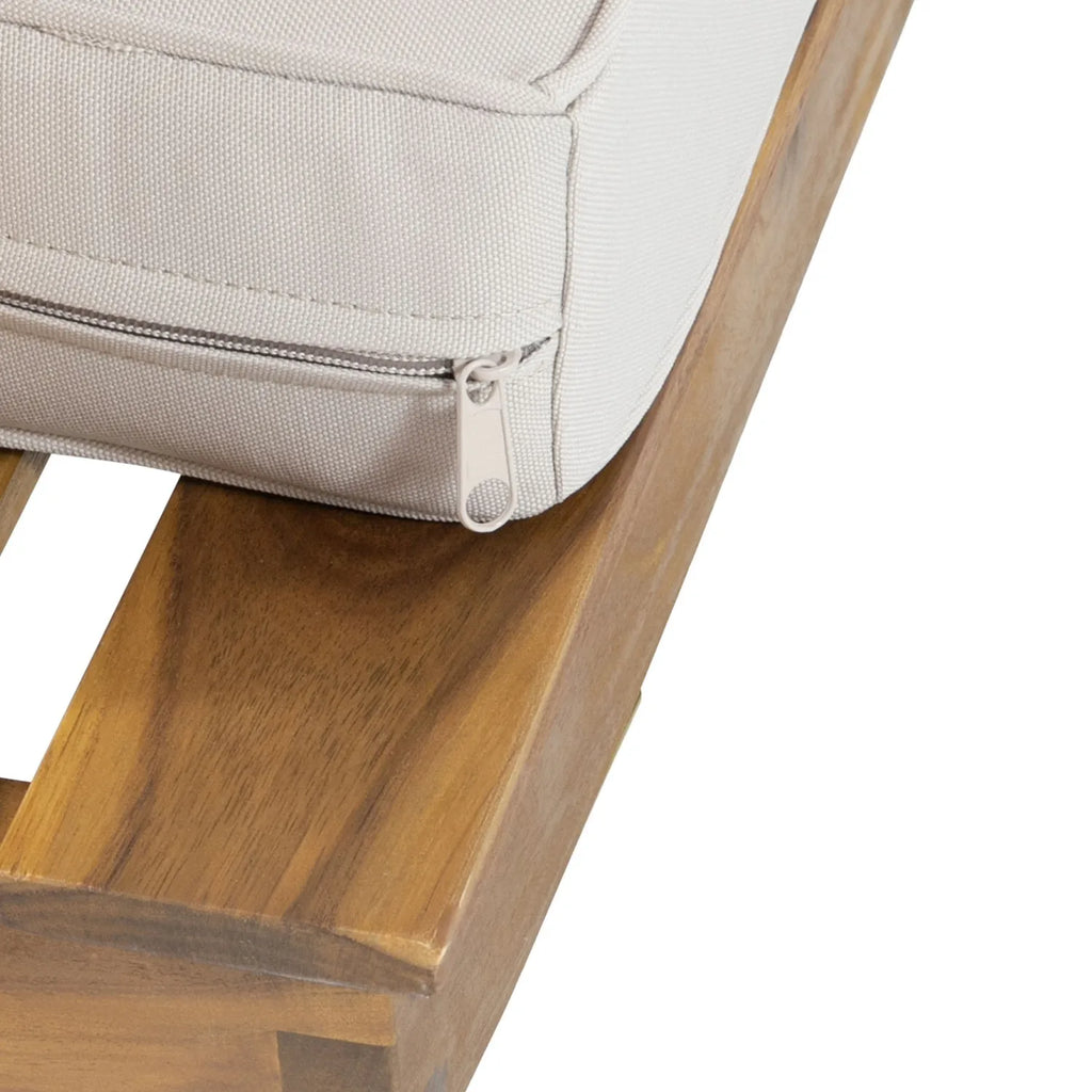 2-Seater Wooden Sofa Set Right Side Outdoor Sofa Beige Cushions Acacia Wood Frame Black Metal Legs for Hotel Villa Use