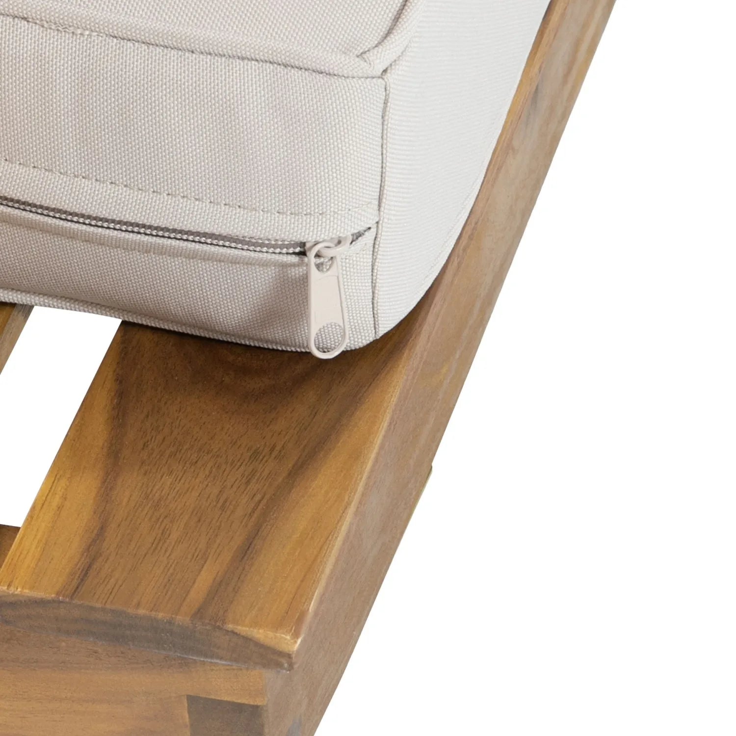 2-Seater Wooden Sofa Set Right Side Outdoor Sofa Beige Cushions Acacia Wood Frame Black Metal Legs for Hotel Villa Use