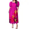 Best Price Wholesale Custom Hawaiian Tropical Flower Printing Multi Tiered Dresses Micronesia Puff Short Sleeve Ladies Dresses