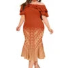 Top Quality Wholesale Custom Polynesian Elei Tribal Design Midi Dresses Tapa Print Mermaid Double Shawl Dress Oversize Vestidos