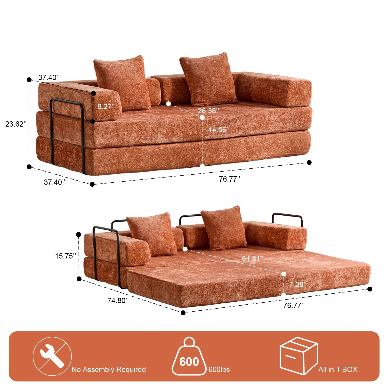 Modern Contemporary 4-in-1 Home Theater Recliner Set Foldable Eco-Friendly Corduroy Fabric Sofa Bed Durable Portable for Living