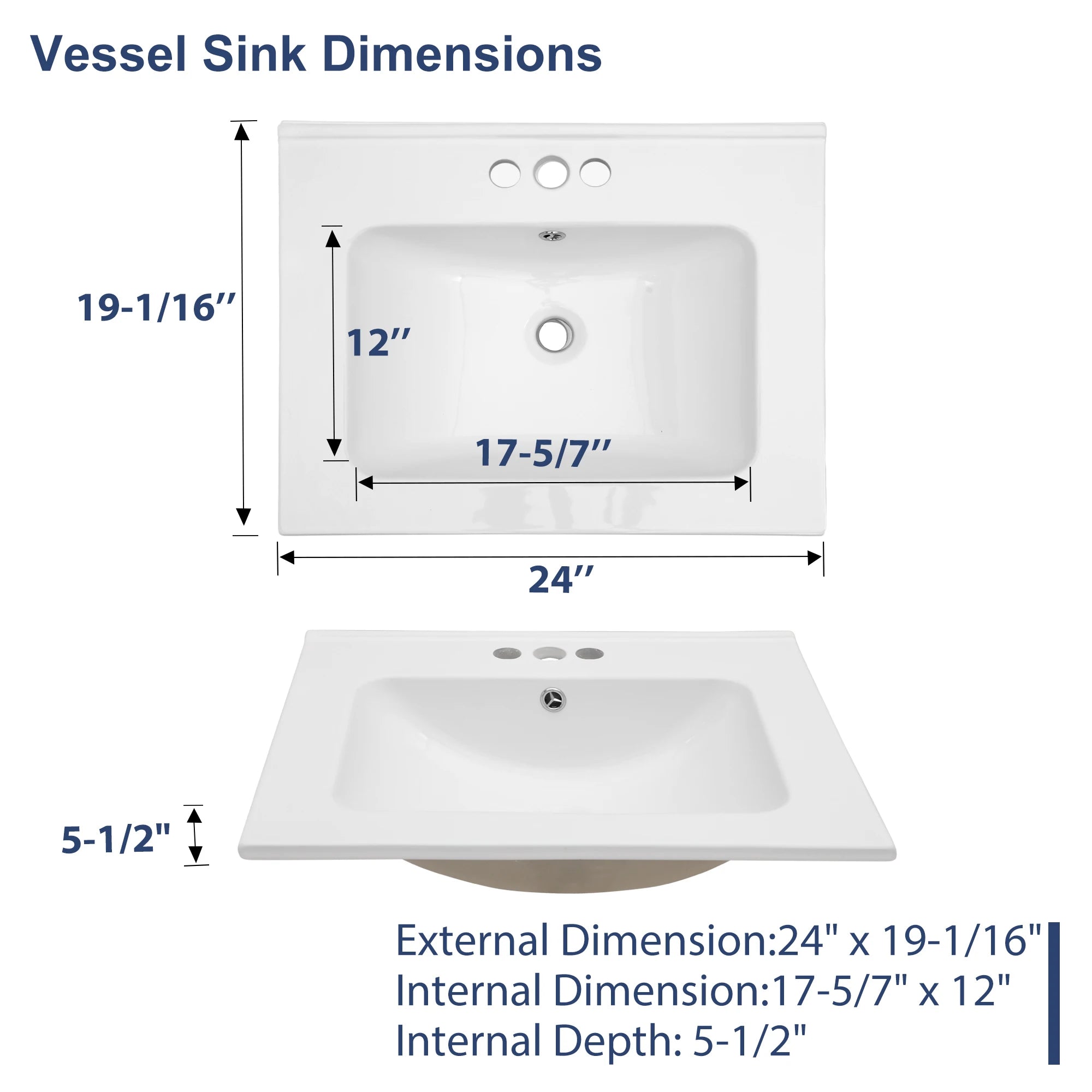 US Free Shipping  Bathroom Vanity Sink Top Ceramic Vanity Sink Top with Overflow, Drop in Bathroom Vessel Sink