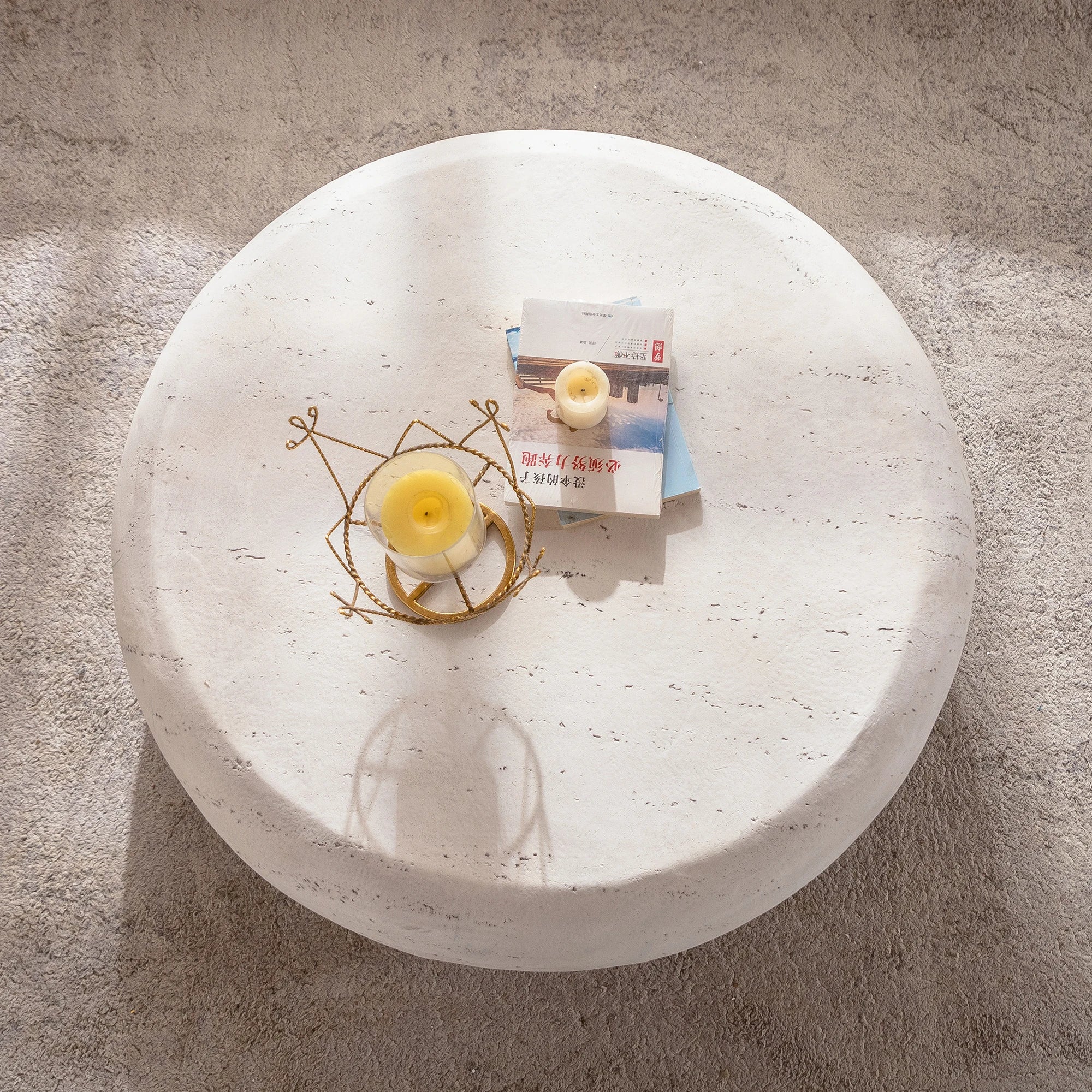 Outdoor New Modern Minimalist Rustic Living Room Coffee Table Italian Designer High-end Feel Round Wood Easy to Clean