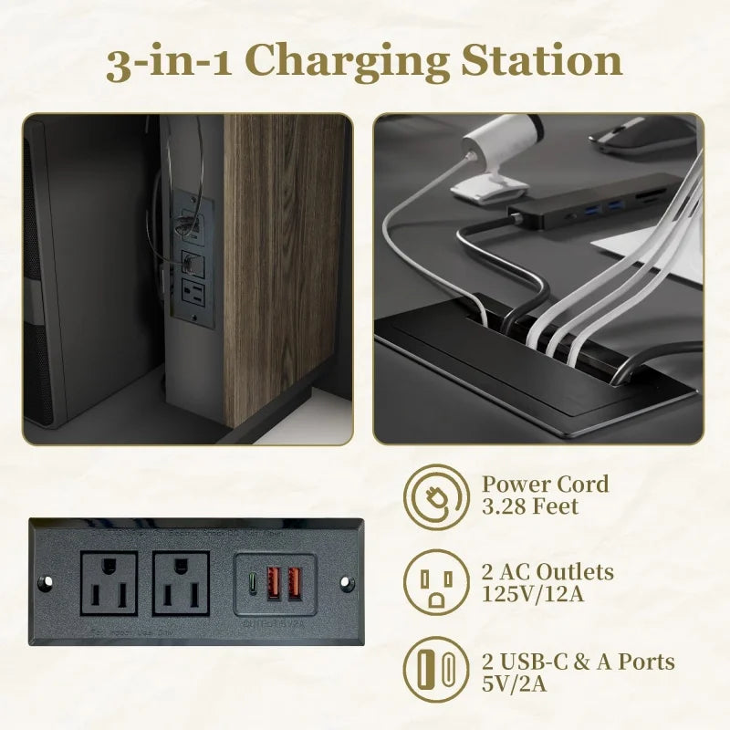 Free Shipping US Warehouse in Stock 78" Executive Desk with Drawers - L Shaped Desk Black Executive Office Desks with LED Light