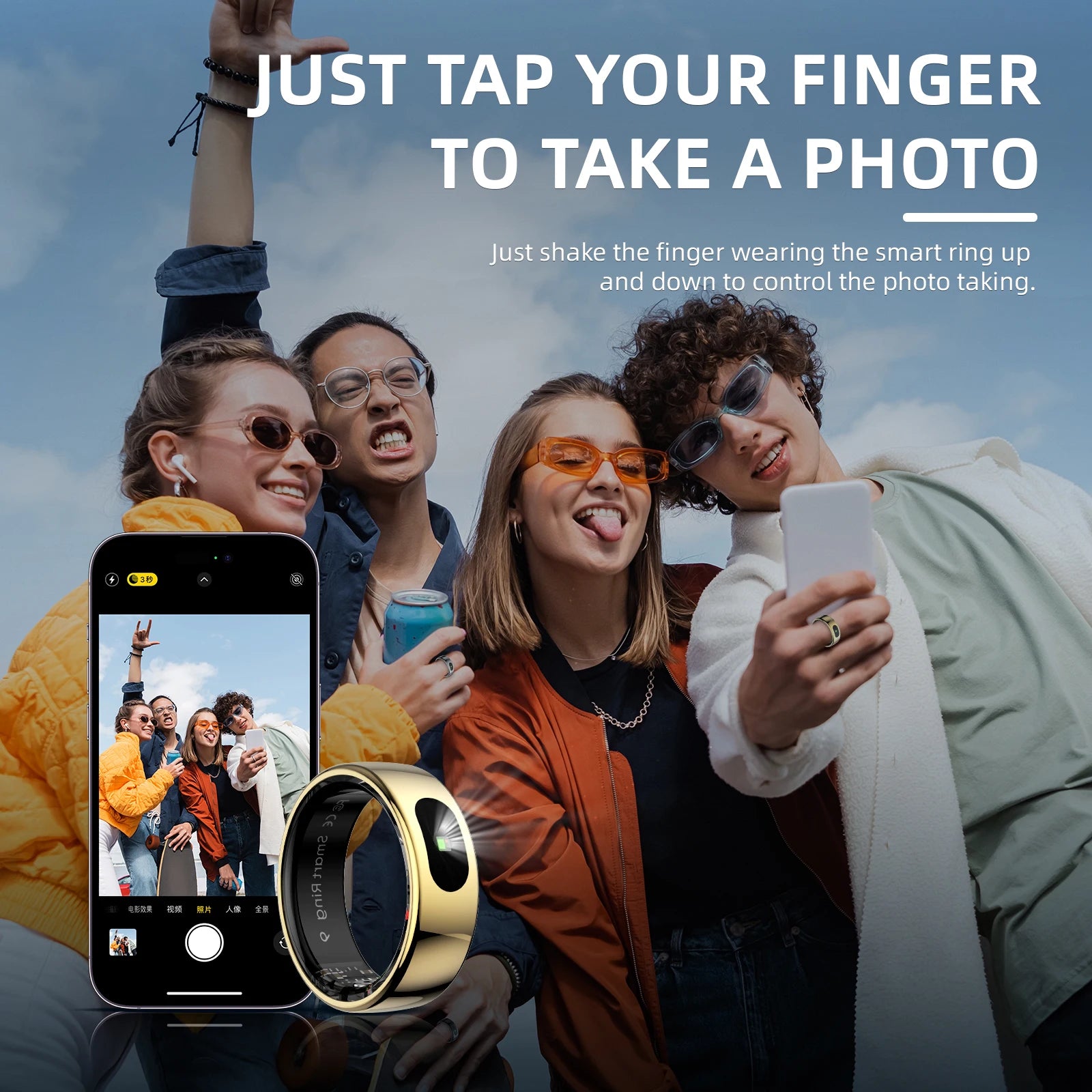 US Local stock Free shipping R08 smart ring BT Music Control Silver Tasbih Video Scrolling Turn Body Temperature Health Monitor