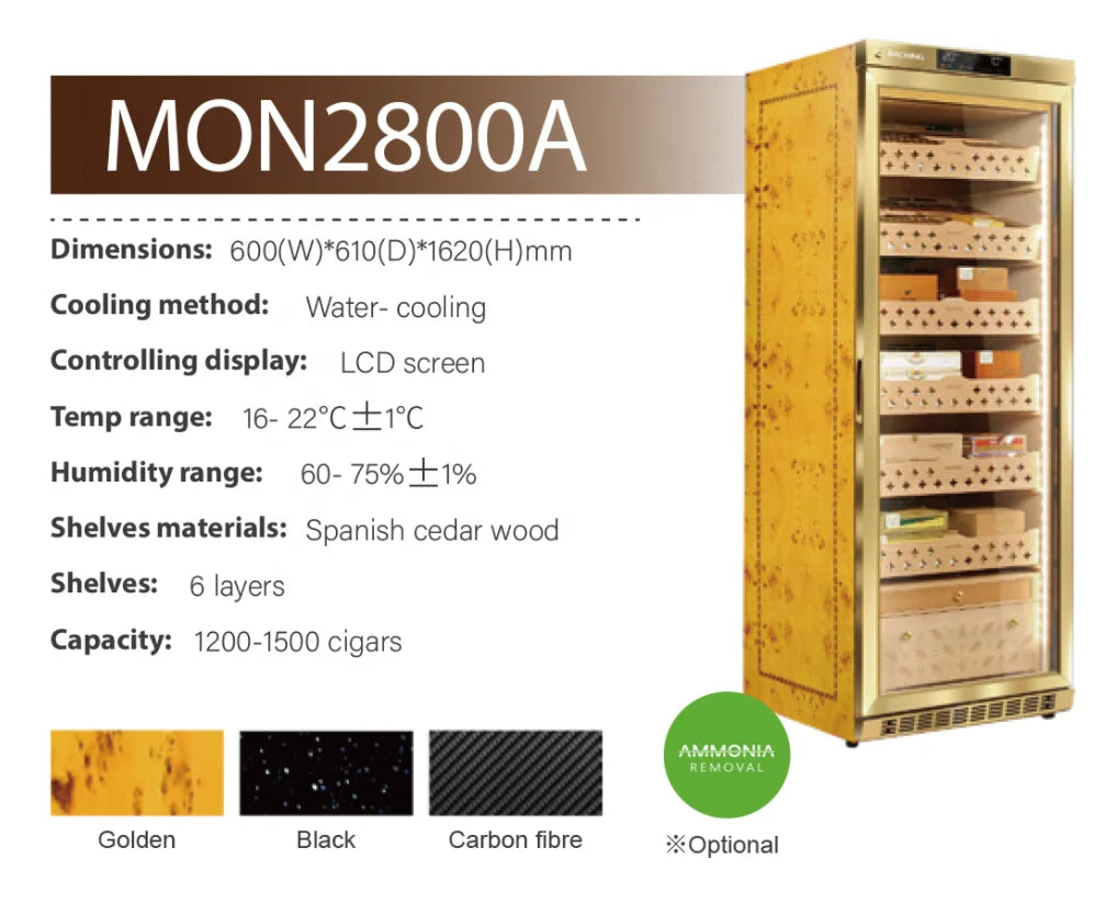 Ready to Ship Raching MON2800A Electric Cigar Humidor With Ammonia Removal Function Cigar Cabinet Accessories