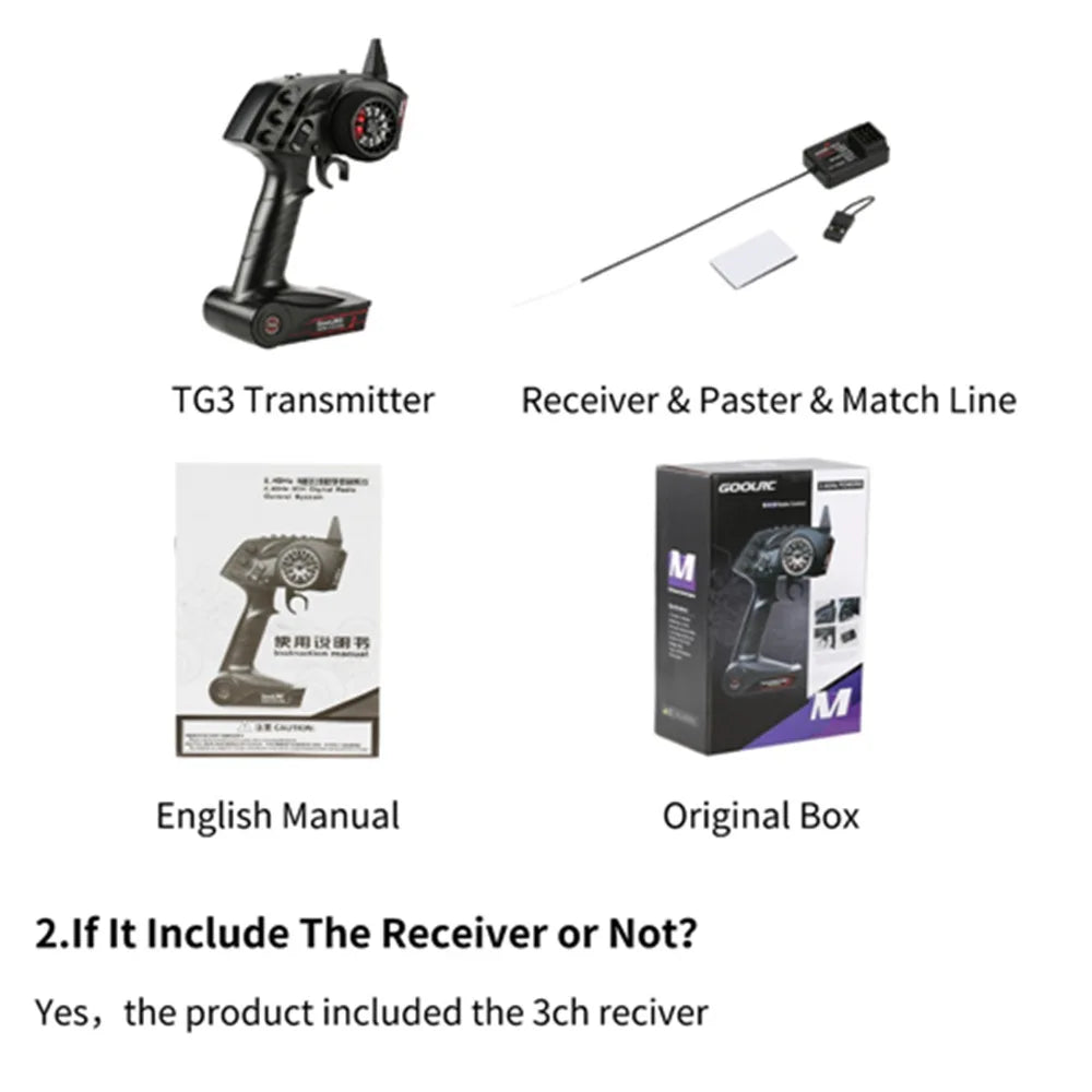 Original High Quality GoolRC TG3 2.4G 3CH RC Transmitter Digital Radio Remote Control Transmitter with Receiver for RC Car Boat