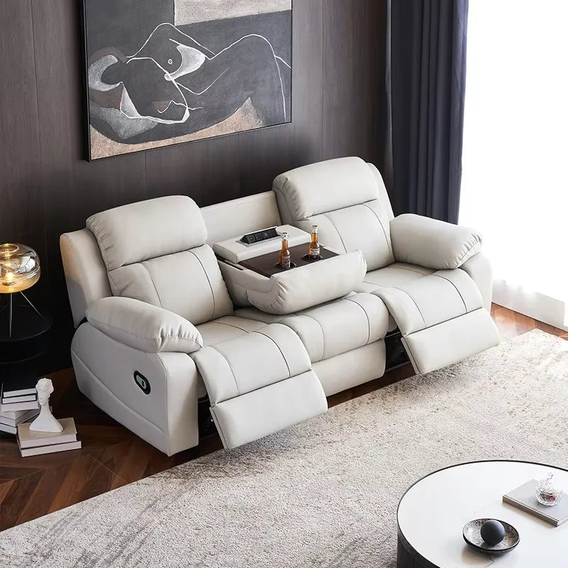 Free Shipping in Stock  Modern Living Room Furniture Leather Electric 3 Seater Recliner Sofa Set