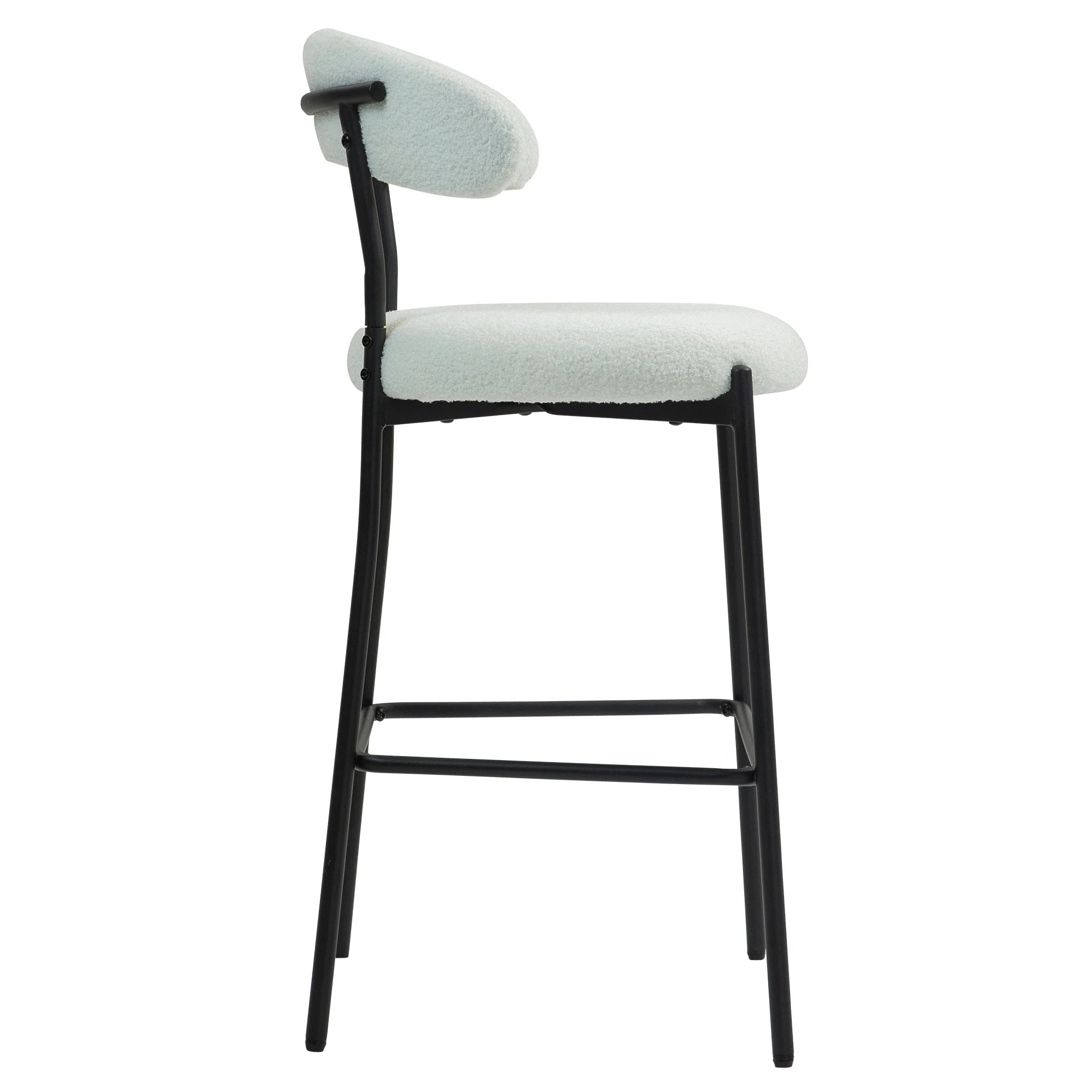 Modern Adjustable Height Bar Stools with Teddy Fabric Cover Black Powder Coating Base and Footrest for Dining