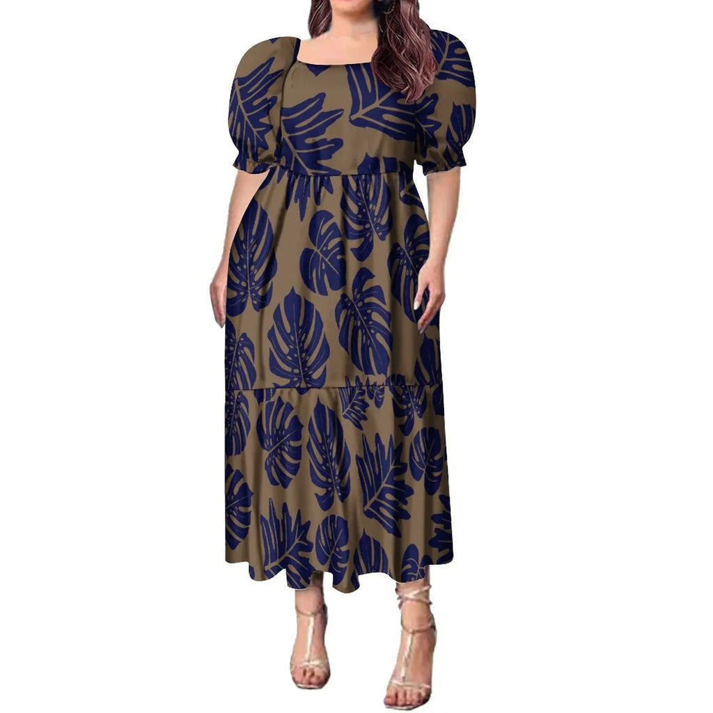 High Quality Hawaiian Tropical Style Design Women's Bubble Sleeve Dress Polynesian Plus Size Women Clothing TE PA Casual Dresses