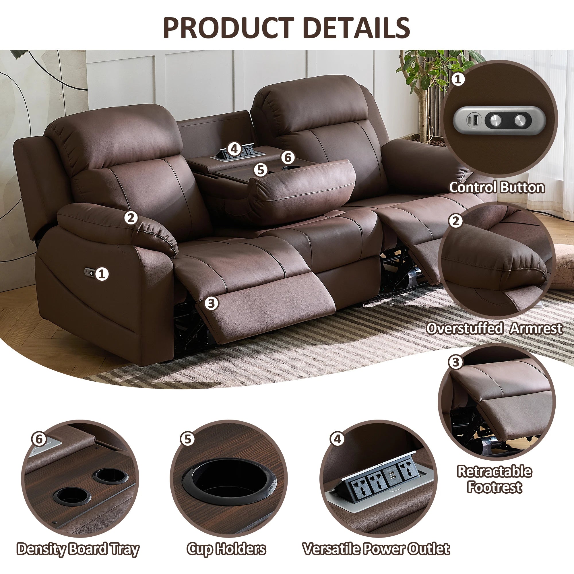 Free Shipping in Stock  Modern Living Room Furniture Leather Electric 3 Seater Recliner Sofa Set