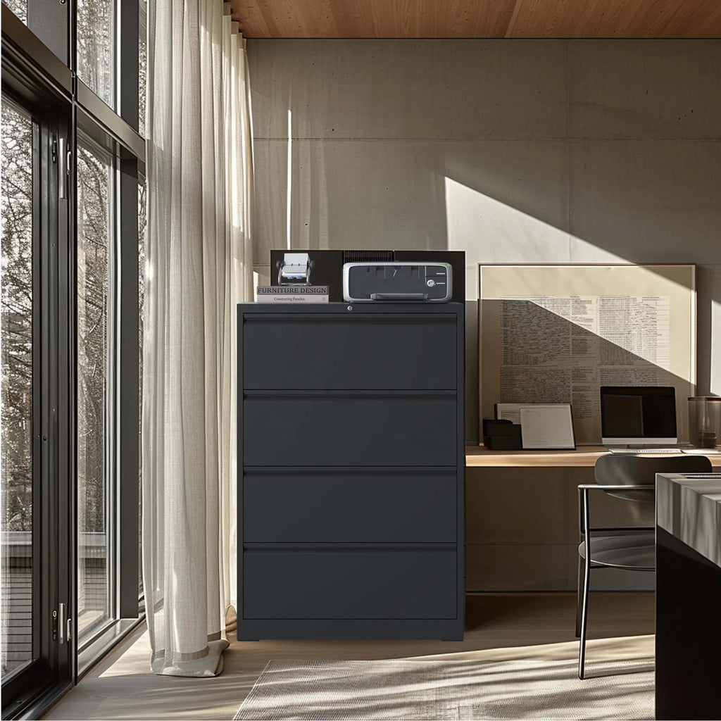 Modern 4-Drawer Metal Lateral File Cabinet with Lock Free Shipping for Home Office School Hotel Hospital Supermarket Application