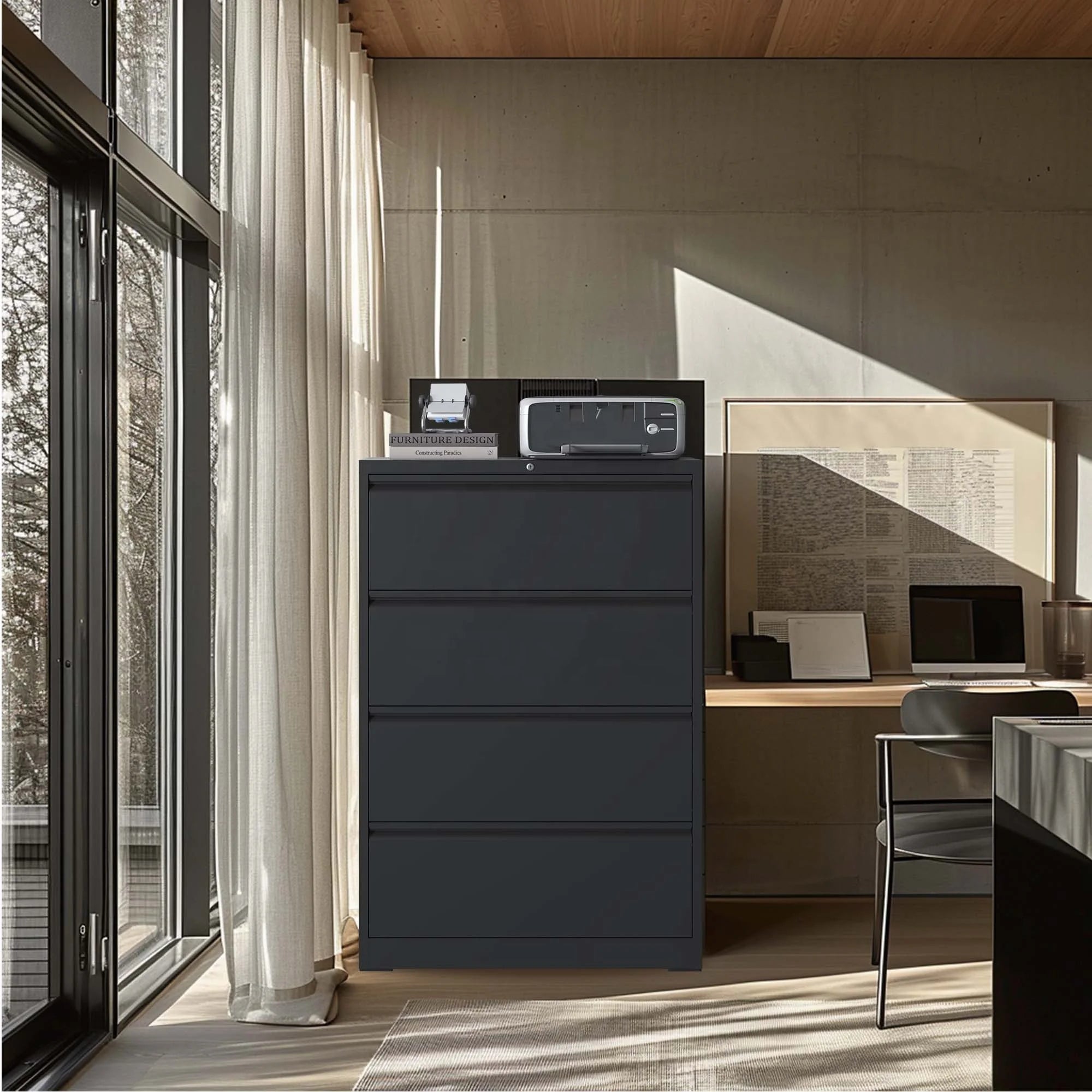 Modern 4-Drawer Metal Lateral File Cabinet with Lock Free Shipping for Home Office School Hotel Hospital Supermarket Application