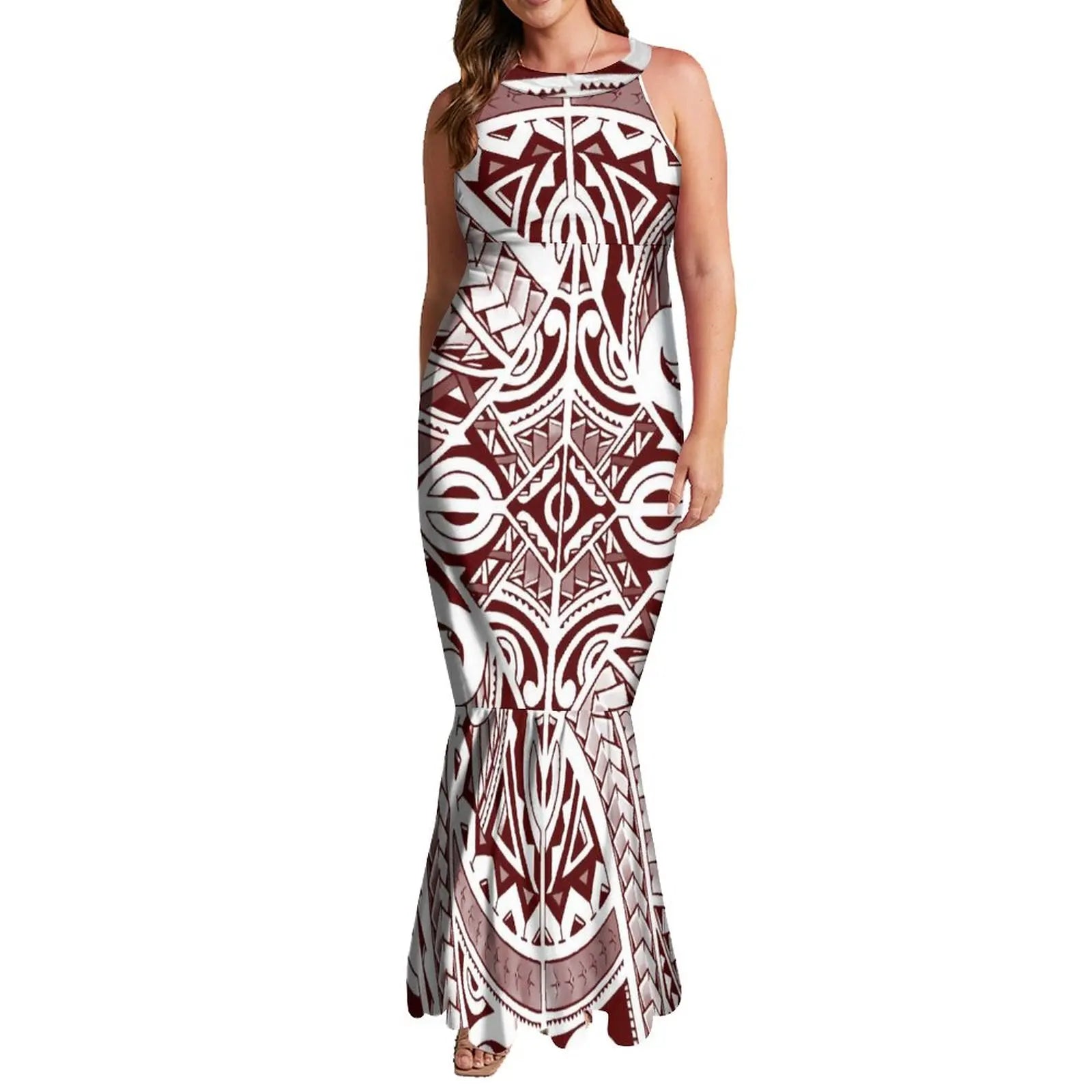 Factory Outlet 1 MOQ Samoan Tonga Polynesian Tribal Plus Size Women's Clothing Custom Anti-wrinkle Women Oversize Mermaid Dress