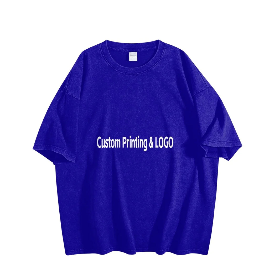 Made in USA Free Shipping  MOQ-1 3-Day Custom LOGO 2D Printing Washed 100%Cotton T-Shirt Snowflake Shirts Men's Oversize Shirts