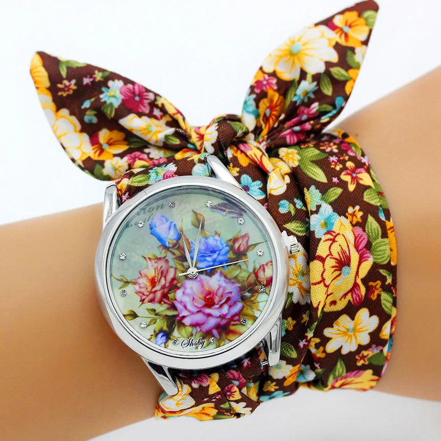 Shsby Brand Unique Ladies Flower Cloth Wristwatch Fashion Women Dress Watch High Quality Fabric Watch Sweet Girls Bracelet Watch
