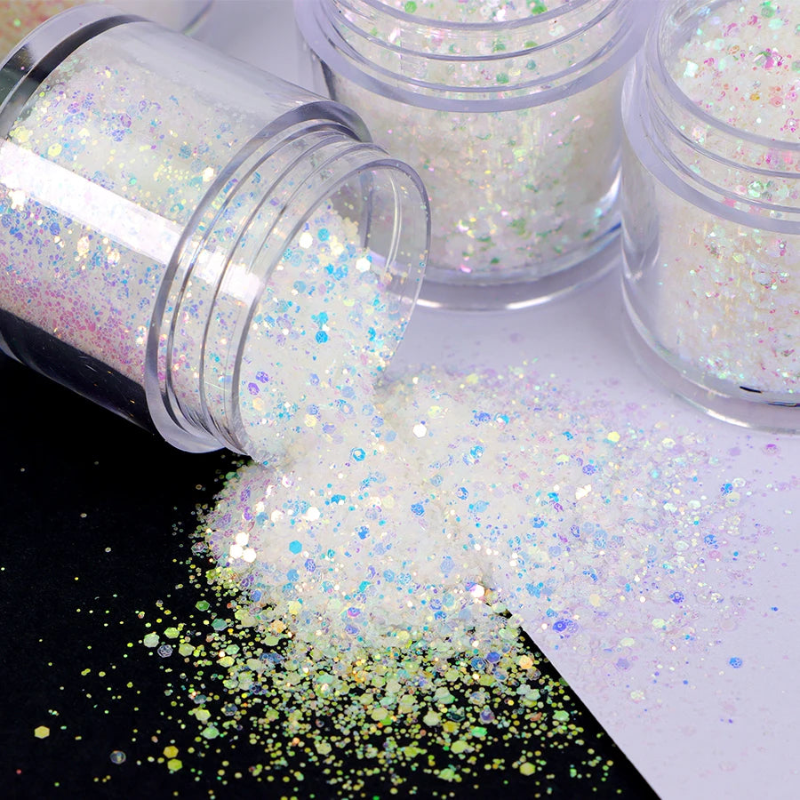 Bulk Iridescent White Pink Chunky White Opal Glitter Hexagon Shape 1kg Minimum Order for Tumbler Making Nails Resin Crafts