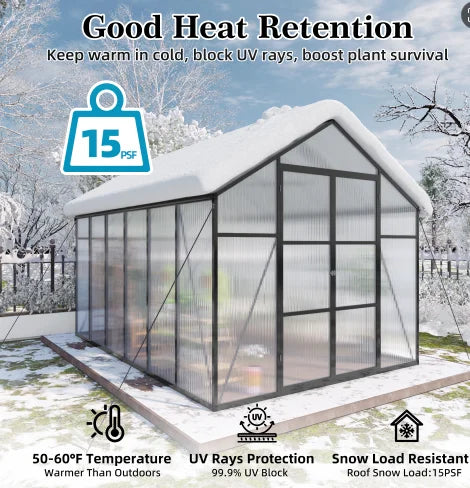 8*12ft Free Shipping in Stock Polycarbonate  with Strong Wind Protection and Roof Ventaffordable Sunroom Installation Texas