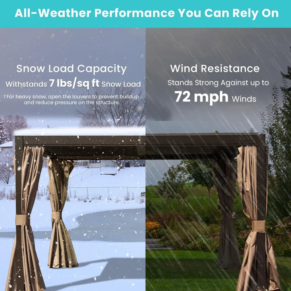 10x10FT Aluminum Louvered Pergola Adjustable Dual Louvers Integrated Gutter System Corrosion-Resistant Frame Modern Design