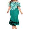 Top Quality Wholesale Custom Polynesian Elei Tribal Design Midi Dresses Tapa Print Mermaid Double Shawl Dress Oversize Vestidos