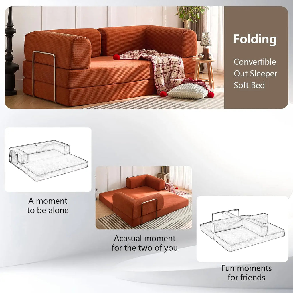 Free Shipping , Modern Convertible Recliner,Corduroy  Fabric, Metal Frame Sofa Bed with Fixed Shape Frame Living Room Seat