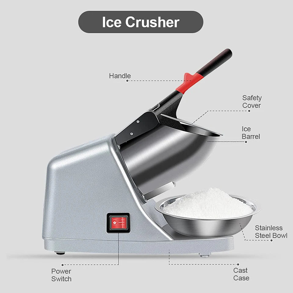 HD109 Ice Shaver Prevent Splash Electric Two Blades Snow Cone Maker Shaved Ice Machine Commercial Ice Crushers