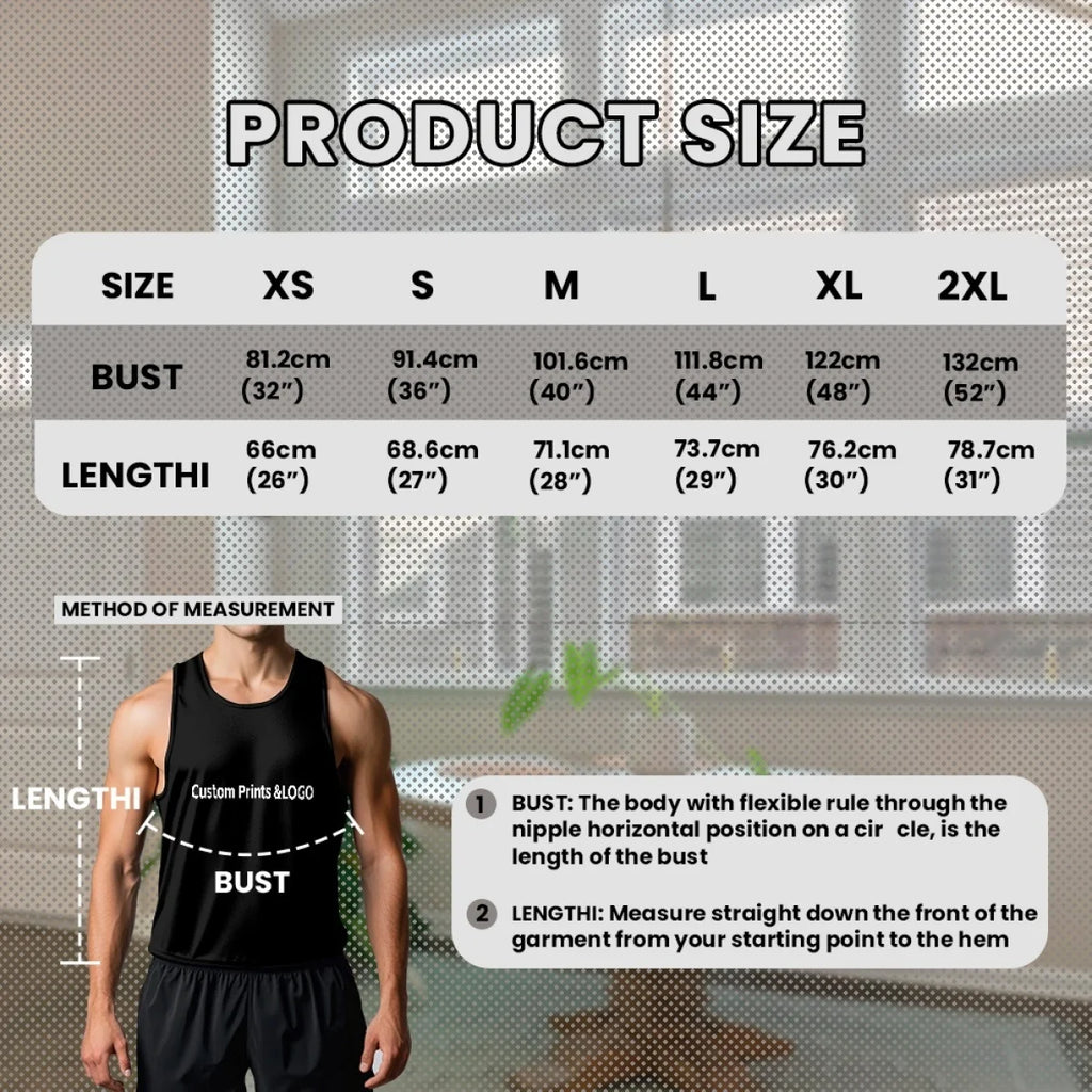 Made in USA Free Shipping MOQ=1 Men's Essential Regular-Fit Vest - 2D Custom Print Sleeveless Top 100%cotton Casual Short Sleeve