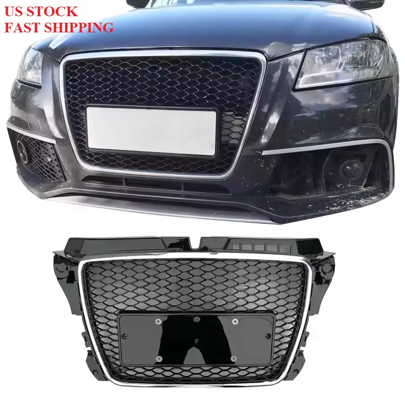 Free Shipping RS3 Style Gloss Black Honeycomb Front Grill for Audi A3 S3 8P.5 2008 2009 2010 2011 2012 Grille