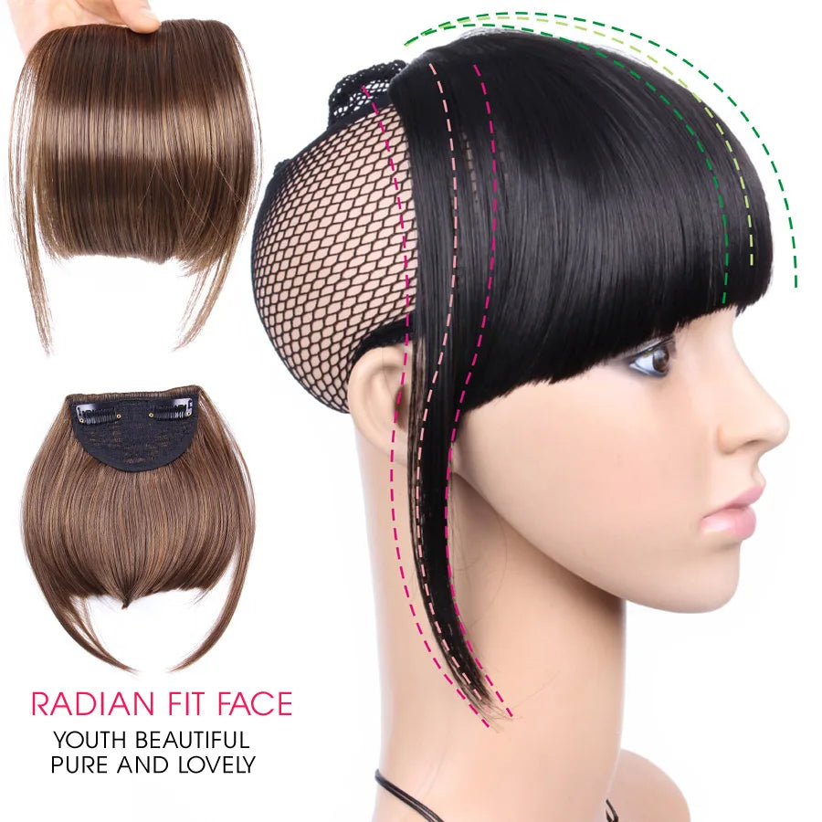 Natural Straight Synthetic Blunt Bangs High Temperature Fiber Brown Women Clip-In Full Bangs With Fringe Of Hair 6 Inch Leeons
