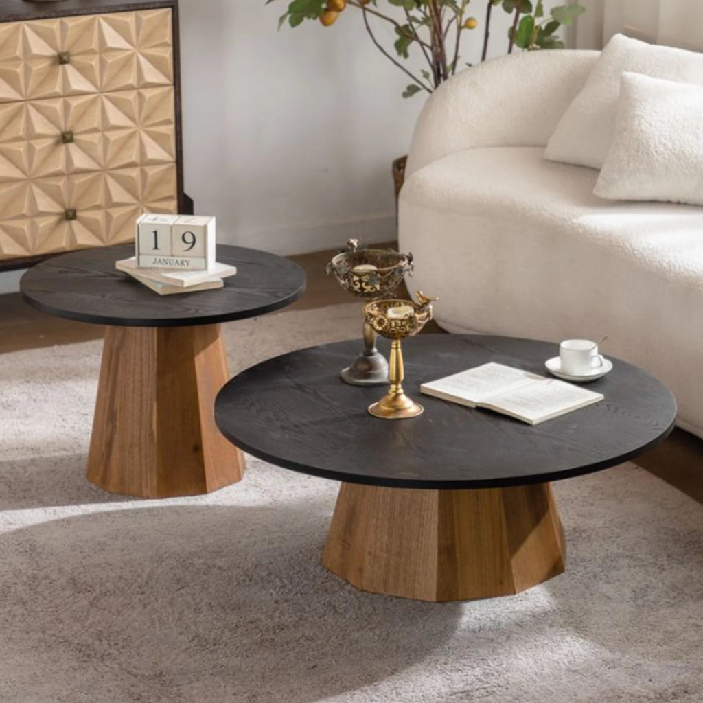 Modern Round Coffee Table Sturdy Pedestal Wooden Tea Table Side Table for Living Room Easy to Assemble