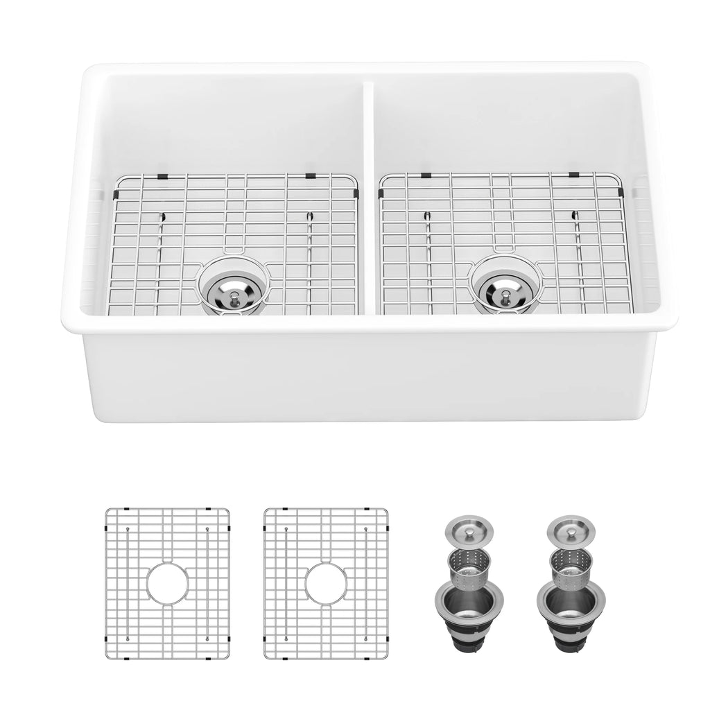 Free Shipping 32Inch Porcelain Kitchen Sinks Undermount Double Bowls Ceramic Farmhouse Sinks